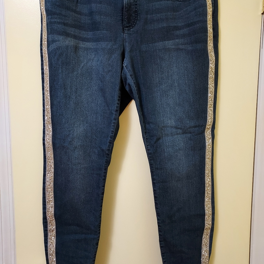 INC Plus-sized Straight Leg Denim W Glittery Tuxedo Strip